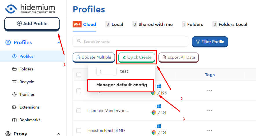 Hidemium quick config