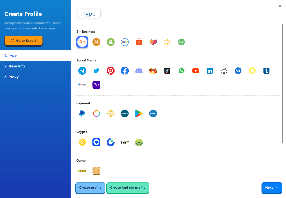 tạo profile hidemium 2