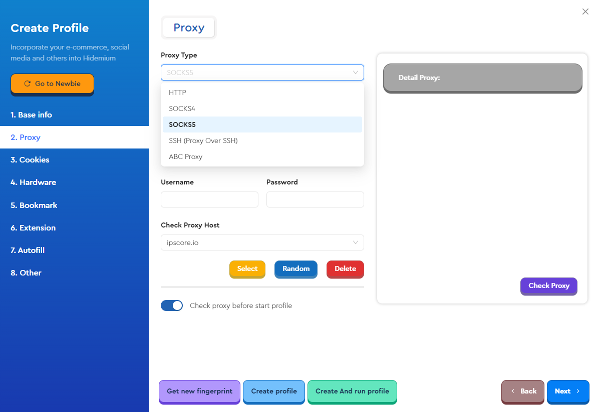 tạo profile hidemium 7